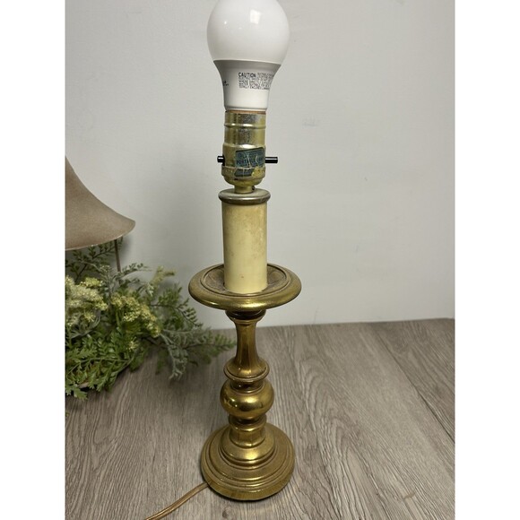 Vintage MCM Brass Table Lamp 14” Tall NO SHADE - WORKS! - Picture 1 of 11